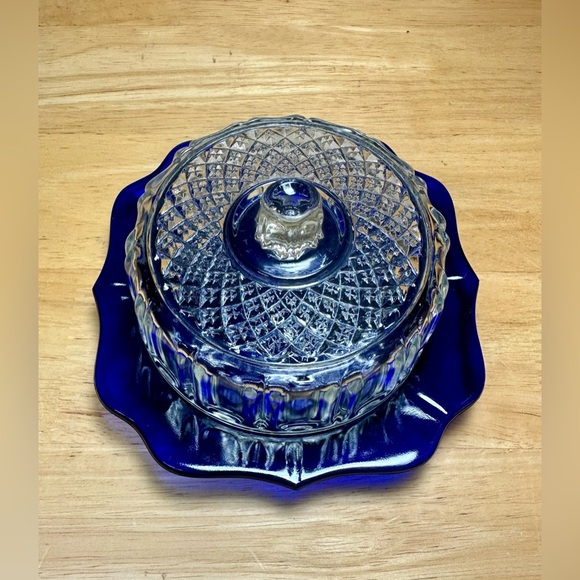 Imperial Glass Cobalt Blue Cheese Serving Dish With Lid Vintage 5" - Picture 2 of 16